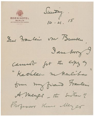 Lot #188 Roger Casement: While committing treason in Berlin, the Irish nationalist fails in finding a copy of Yeats?s play - Image 1