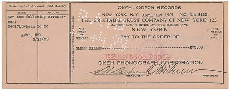 Lot #899 Glenn Miller Check - Image 1