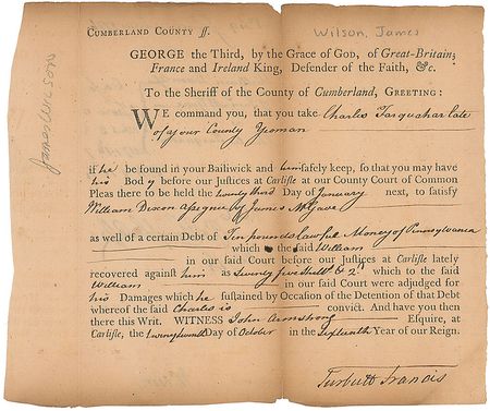 Lot #212 Declaration of Independence: James Wilson Endorsement - Image 1