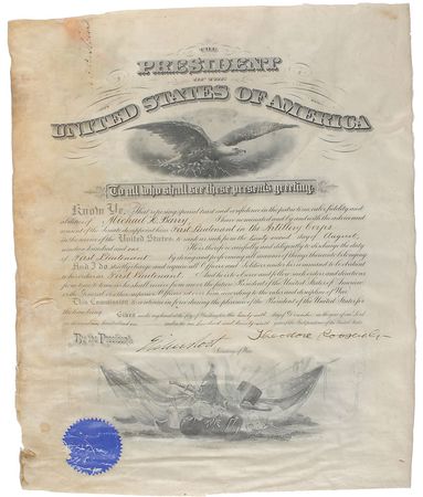 Lot #61 Theodore Roosevelt: Military appointments for a career soldier who charged up San Juan Hill with Roosevelt - Image 1