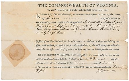Lot #11 James Monroe: Uncommon judicial