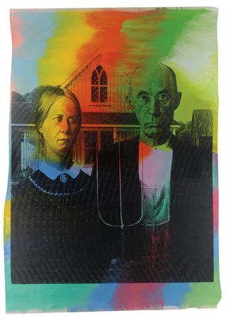 Lot #622 Steve Kaufman: Nearly five-foot tall American Gothic as envisioned by Warhol?s protégé - Image 1