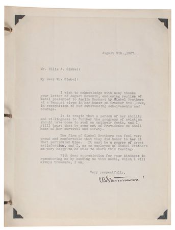 Lot #39 Amelia Earhart’s Gimbel Award - Image 1