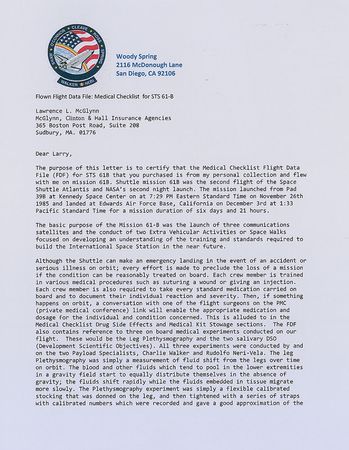 Lot #541 STS 61-B: Woody Spring - Image 4