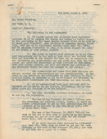 Lot #808 Busby Berkeley Signed Document - Image 1