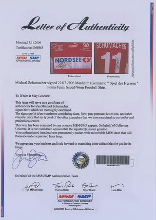 Lot #922 Michael Schumacher: Schumacher?s game-worn 2006 ?Spiel des Herzens? jersey - Image 3