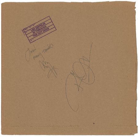 Lot #625 Led Zeppelin: Scarce In Through the Out Door signed by the Zeppelin frontmen - Image 1