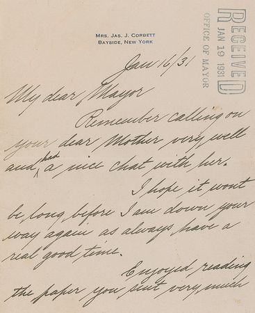 Lot #905 James J. Corbett Handwritten Letter Signed - Image 1