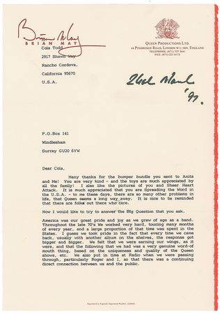Lot #644 Queen: Brian May: Mentioning Michael Jackson, Van Halen, Slash, and Elton John, May discusses Queen?s legacy in the US: ?Music becomes a huge part of people?s emotional life, but always at the moment when it is ringing in their ears everywhere? - Image 2