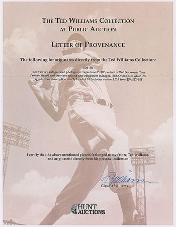 Lot #931 Tom Yawkey: Unique photo of the Red Sox owner inscribed to the clubhouse manager?from Ted Williams?s estate - Image 3