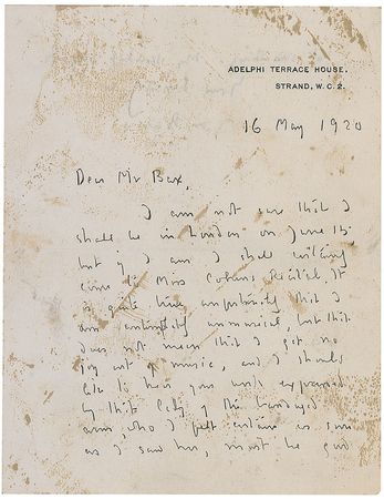 Lot #525 James M. Barrie: “It is quite true unfortunately that I am contemptibly unmusical, but that does not mean that I get no joy out of music” - Image 1