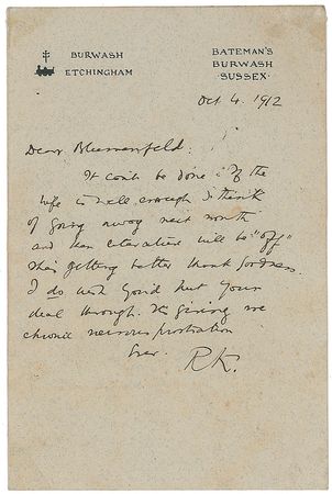 Lot #537 Rudyard Kipling Handwritten Letter Signed - Image 1
