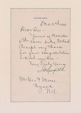 Lot #37 James A. Garfield: Scarce letter as