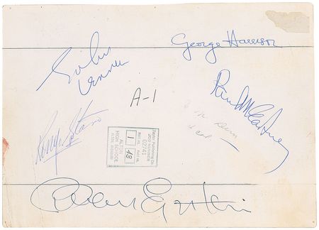 Lot #593 Beatles: Unique image fully signed at the end of their first US tour in ?64?including Epstein and two Lennons - Image 2
