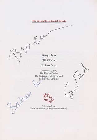 Lot #120 George Bush and Bill Clinton: Unusual debate pamphlet from Bush vs. Clinton?the first televised ?town hall? debate - Image 1