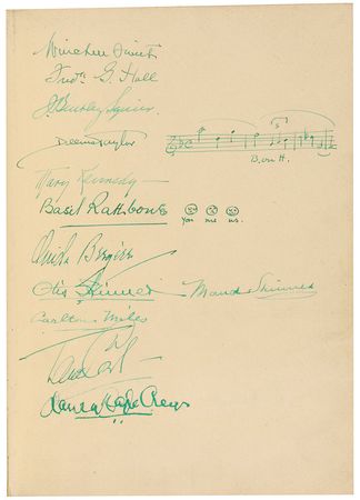 Lot #787 Roland Young Guest Book: Stars abound in the Oscar nominee’s golden age guest book, featuring Rathbone, Astaire, and Wodehouse—along with original Charles Addams sketches - Image 1