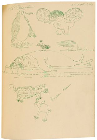 Lot #787 Roland Young Guest Book: Stars abound in the Oscar nominee’s golden age guest book, featuring Rathbone, Astaire, and Wodehouse—along with original Charles Addams sketches - Image 2