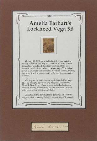 Lot #345 Amelia Earhart Signature and Fabric Swatch - Image 1