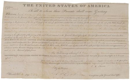 Lot #7 John Quincy Adams: Uncommon Florida land grant - Image 1