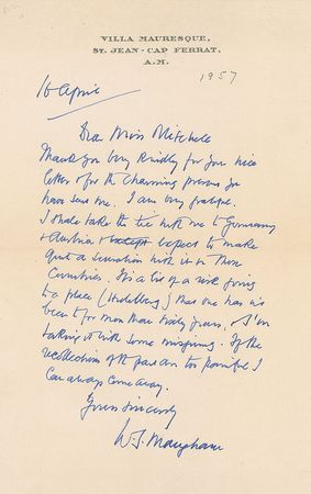 Lot #541 W. Somerset Maugham: ?It is a bit of a risk going back to a place (Heidelberg) that one has not been for more than sixty years? - Image 1