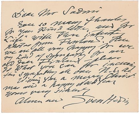 Lot #248 Sven Hedin Handwritten Letter Signed - Image 1