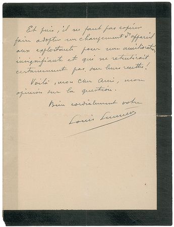 Lot #190 Louis Lumiere: “One should not hope to convince movie house owners to change projectors for an insignificant improvement which certainly would not have an impact on their receipts!” - Image 3