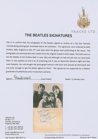 Lot #594 Beatles: Top Star portrait of the â€˜Fab Fourâ€™ purchased and signed at the first stop of their 1963 summer tour - Image 4