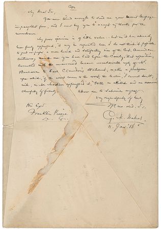 Lot #16 Franklin Pierce: Franked envelope sending a well-preserved copy of his 1855 State of the Union address to dissuade a political rival - Image 3