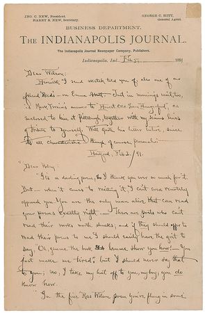 Lot #507 James Whitcomb Riley: The ?Hoosier Poet? transcribes a letter from Mark Twain critiquing one of his poems - Image 1