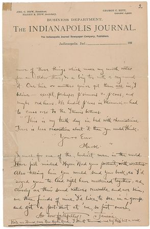 Lot #507 James Whitcomb Riley: The ?Hoosier Poet? transcribes a letter from Mark Twain critiquing one of his poems - Image 2