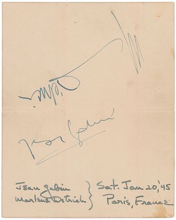 Lot #827 Marlene Dietrich and Jean Gabin Signatures - Image 1