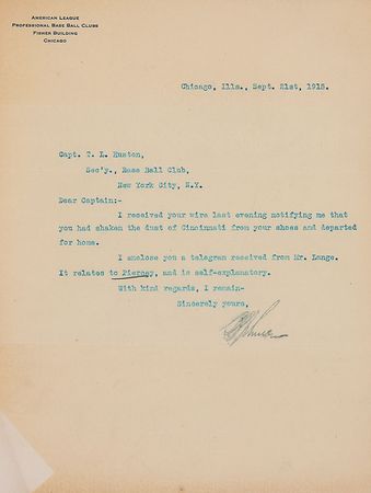 Lot #974 Ban Johnson Typed Letter Signed - Image 1