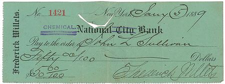 Lot #924 John L. Sullivan: Excessively rare check to the last bare-knuckle champion - Image 2