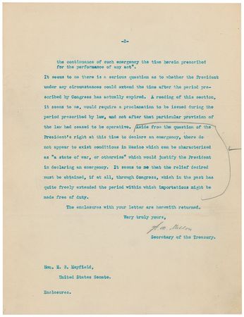 Lot #364 Andrew Mellon Typed Letter Signed - Image 2