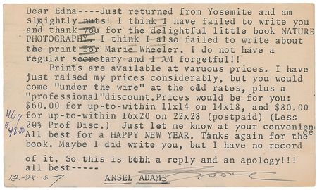 Lot #631 Ansel Adams: “Just returned from Yosemite and am slightly nuts” - Image 1