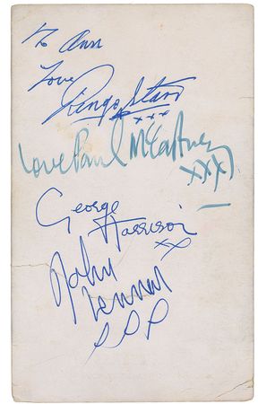 Lot #814 Beatles: Super scarce 1962 Parlophone card signed for a lucky fan at their only concert ever in Oxford - Image 1