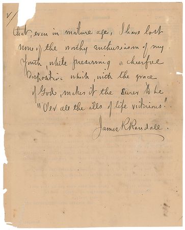 Lot #775 James R. Randall: “My present occupation is, in an humble but zealous way to consecrate such small talents as I possess to his greater honor and glory” - Image 2