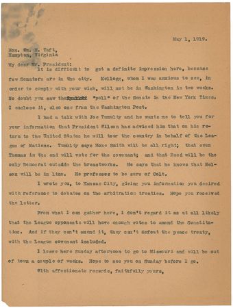 Lot #61 William H. Taft: Combating opposition to the League of Nations: “If we can prevent that, then the Republicans can not afford to stand on the issue of ‘Peace or continued state of war’” - Image 3