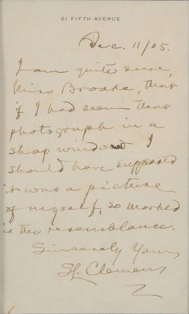 Lot #704 Samuel L. Clemens: Gracious note from Mark Twain - Image 2