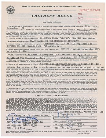 Lot #911 Frank Zappa Signed Document - Image 1
