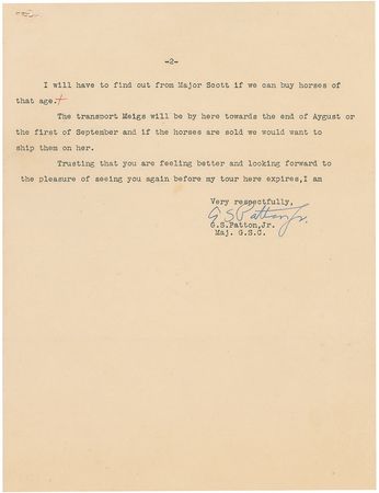 Lot #431 George S. Patton: Patton seeks to buy horses from Hawaii for use at Fort Riley?s Cavalry School - Image 2