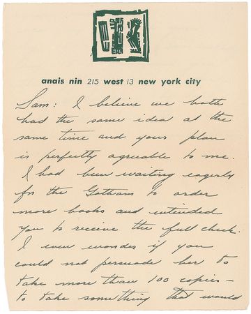 Lot #772 Anais Nin Handwritten Letter Signed - Image 1
