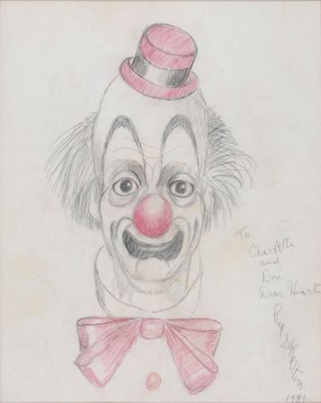 Lot #1045 Red Skelton: Oversized clown portrait created in-flight on a first class dinner napkin - Image 2