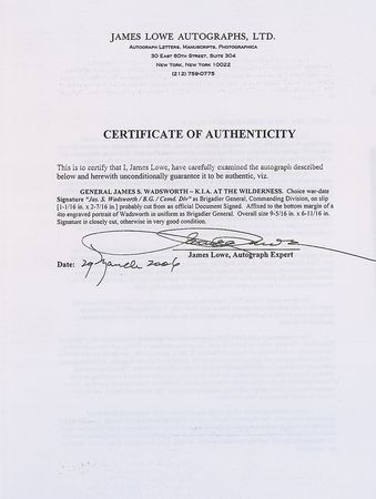 Lot #483 James S. Wadsworth Signature - Image 3