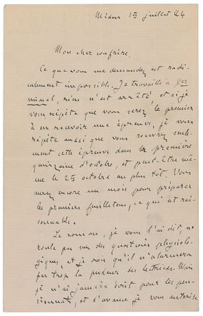Lot #753 Emile Zola: Exceptional letter on the expurgation of Germinal, his masterpiece - Image 1