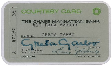 Lot #1015 Greta Garbo: Perfectly signed bank card from Garbo’s estate - Image 1