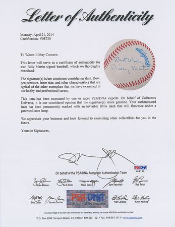 Lot #1259 Billy Martin Baseball - Image 2