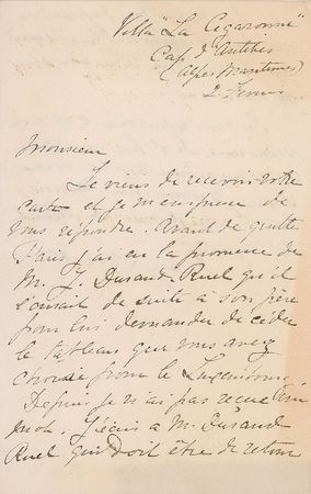 Lot #606 Mary Cassatt: Outstanding letter hoping to secure from Durand-Ruel “the painting that you have chosen for the Luxembourg” - Image 1