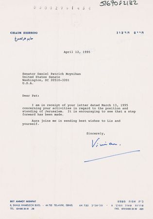 Lot #346 Chaim Herzog Typed Letters Signed - Image 1