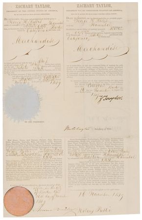 Lot #19 Zachary Taylor: Uncommon ship?s papers for a Boston-to-California voyage - Image 1